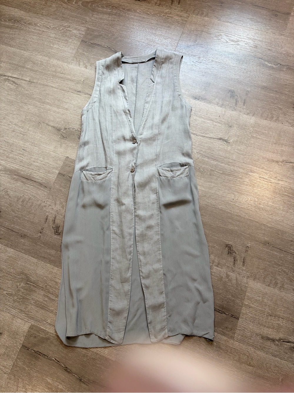 Light Gray Linen Long Sleeveless Duster Vest oversized Sz 2 Made in Italy